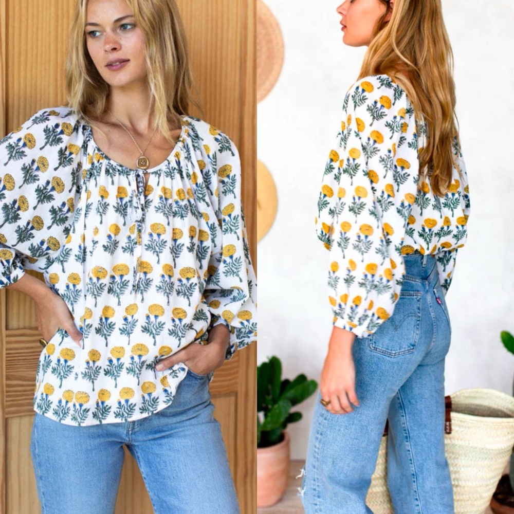 Emerson Fry Floral Blouse in White and Yellow